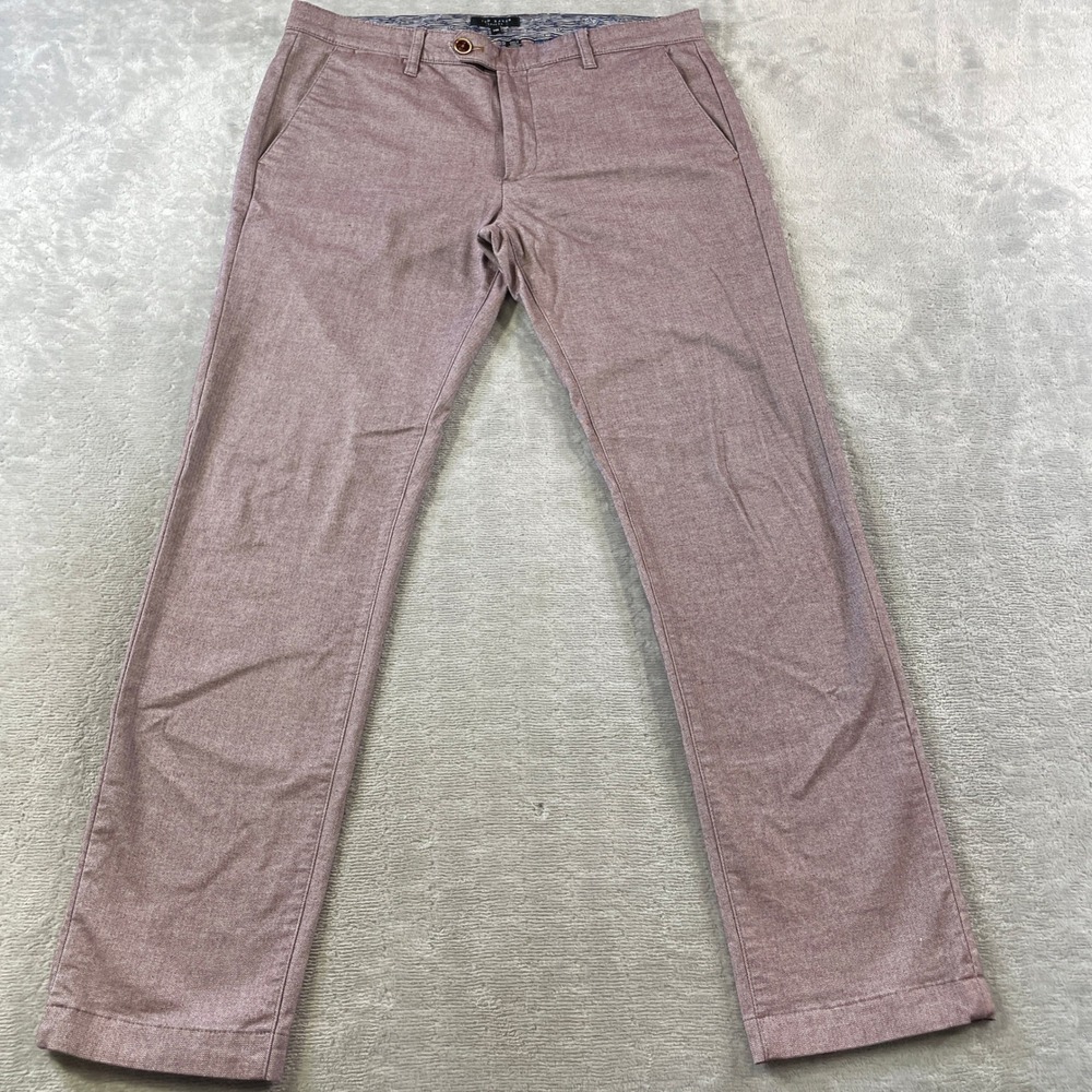 Ted Baker Pants Mens 34R Burgundy Slub Stretch Office Preppy Minimalist Casual